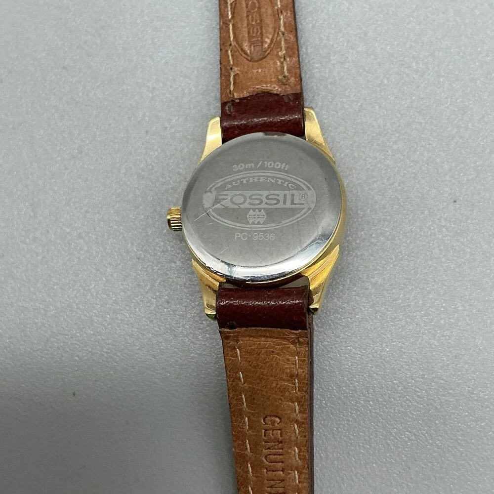 Fossil Womens Watch 19mm Rivoli MOP Brown Leather Gold Tone PC-9536 Quartz 30M